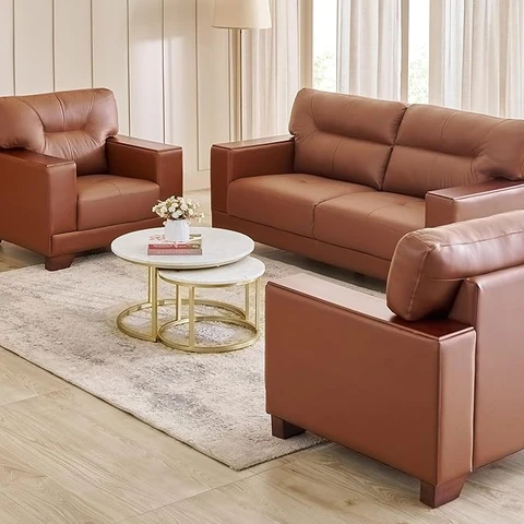 Home Centre Walter Half Leather 3+1+1 Seater Sofa Set image